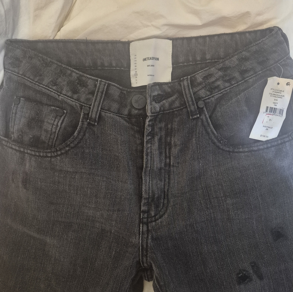 NWT One Teaspoon Awesome Baggies Volcanic Black Distressed Jeans Size 29